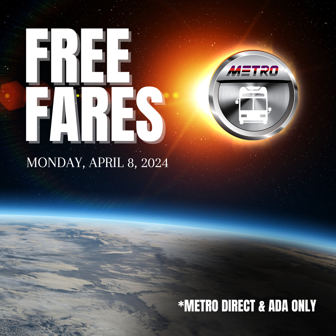 Picture of eclipse-free fares on metro direct and ADA services April 8 2024