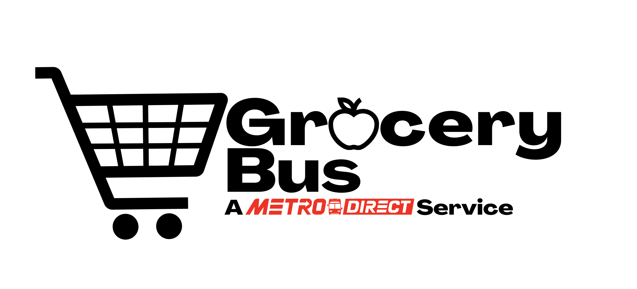 Grocery bus logo cart with text and apple